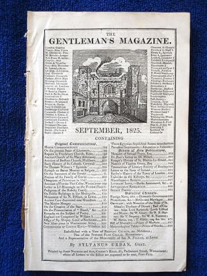 Bild des Verkufers fr The Gentleman's Magazine for September 1825. zum Verkauf von Tony Hutchinson