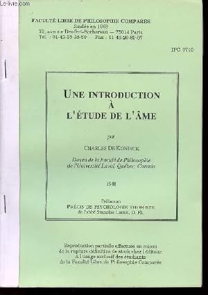 Image du vendeur pour UNE INTRODUCTION A L ETUDE DE L AME mis en vente par Le-Livre