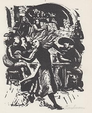 Seller image for Linolschnitt zu Thornton Wilder "Die Brcke von San Luis Rey", handsigniert Original-Grafik. Mit Beitext. for sale by Allguer Online Antiquariat