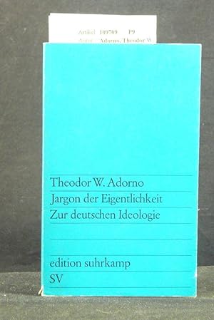 Bild des Verkäufers für Jargon der Eigentlichkeit zum Verkauf von Buch- und Kunsthandlung Wilms Am Markt Wilms e.K.