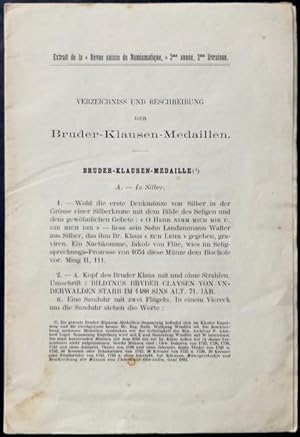 Bild des Verkufers fr Verzeichniss und Beschreibung der Bruder-Klausen-Medaillen. [A. In Silber]. zum Verkauf von Franz Khne Antiquariat und Kunsthandel