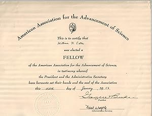 Certificate of Election to Fellowship in the American Association for the Advancement of Science ...