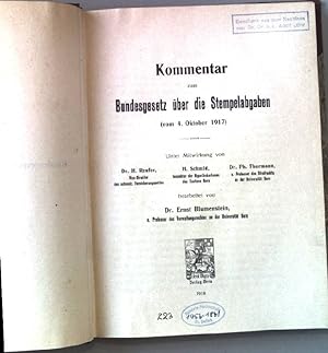 Bild des Verkufers fr Kommentar zum Bundesgesetz ber die Stempelabgaben (vom 4.Oktober 1917). zum Verkauf von books4less (Versandantiquariat Petra Gros GmbH & Co. KG)
