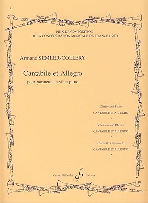 Bild des Verkufers fr SEMLER COLLERY - Cantabile et Allegro para Clarinete y Piano zum Verkauf von Mega Music