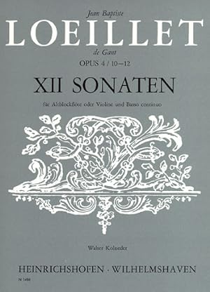 Bild des Verkufers fr LOEILLET J.B. - Sonatas (12) Op.4 Vol.4: n 10 a 12 para Violin (Oboe) (Flauta de Pico Alto) y Piano zum Verkauf von Mega Music