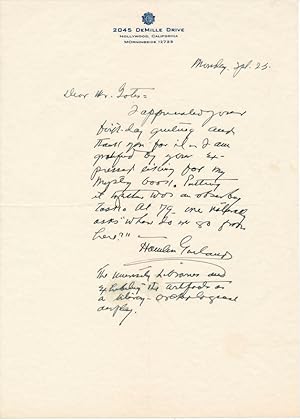 Seller image for Autograph Letter Signed for sale by Main Street Fine Books & Mss, ABAA