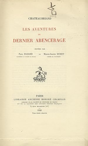 Seller image for Les Aventures du Dernier Abencerage. for sale by FOLIOS LIMITED