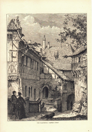 Wartburg Eisenach Innenhof Original Holzstich Engraving