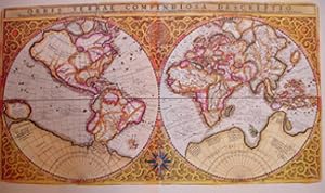 Landkarte Welt Kontinente Mercator Hondnius 1587 Reprint 60x42 cm