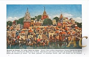 Indien Benares Heiliger Fluss Ganges Tempel 1917 Original Druck