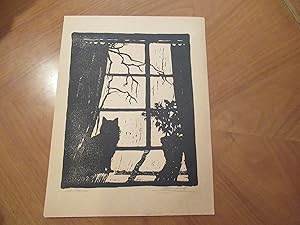 Seller image for At Home [ Original Linocut Of A Cat In A Window] for sale by Arroyo Seco Books, Pasadena, Member IOBA