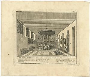 Antique Print of the conference hall of the Council of India in Batavia Castle by J.W. Heijdt (1739)