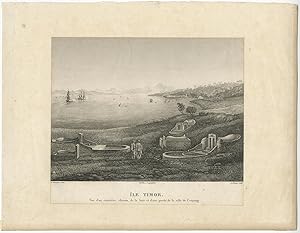 Antique Print of a Chinese cemetary (Kupang Bay) by A. Delvaux (c.1825)