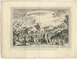 Antique Print of a Chinese Funeral Procession by J. van Schley (c.1750)