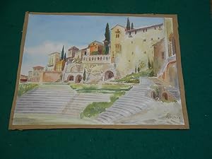 Verona. Detailansicht. Original- Farb- Aquarelle aus den 1940er Jahren.