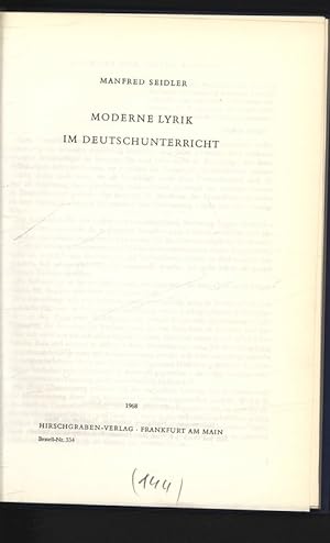 Bild des Verkufers fr Moderne Lyrik im Deutschunterricht. zum Verkauf von Antiquariat Bookfarm