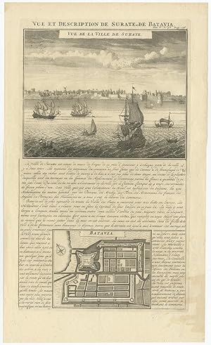Antique Print of Surate (India) and Batavia (Indonesia) by H. Chatelain (1719)