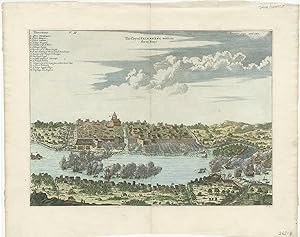 Antique Print of the City of Palembang (Sumatra) by J. Churchill (1744)