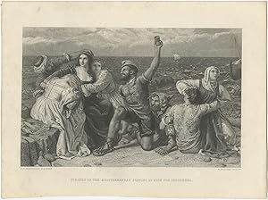 Antique Print of Gambling Pirates by W. Ridgway (1869)