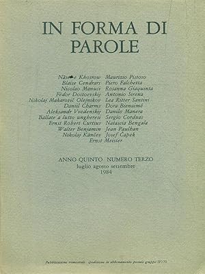 Imagen del vendedor de In forma di parole. Anno quinto. Numero terzo. Luglio agosto settembre 1984 a la venta por Librodifaccia