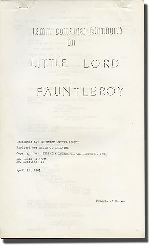 Imagen del vendedor de Little Lord Fauntleroy (Original post-production script for the 1961 re-release of the 1936 film) a la venta por Royal Books, Inc., ABAA