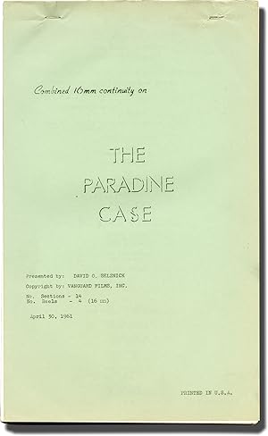 Bild des Verkufers fr The Paradine Case (Original post-production script for the 1961 re-release of the 1947 film) zum Verkauf von Royal Books, Inc., ABAA