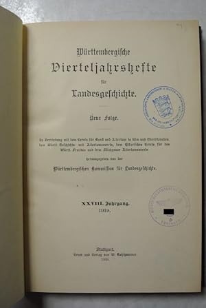 Imagen del vendedor de Wrttembergische Vierteljahreshefte fr Landesgeschichte. Neue Folge. XXVIII. Jg. (1919). a la venta por Antiquariat Bookfarm