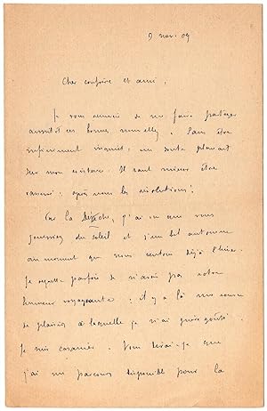 Lettre autographe à Octave Uzanne. [Paris?] le 9 novembre 1909.