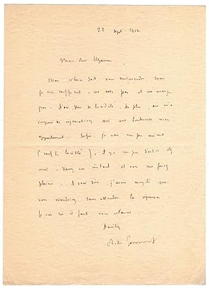 Lettre autographe à Octave Uzanne. [Paris ?] 22 sept. 1912.