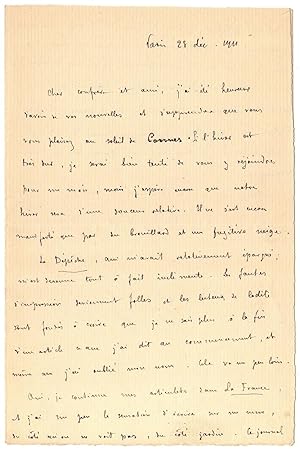 Lettre autographe de Remy de Gourmont à Octave Uzanne. Paris 28 déc. 1911.