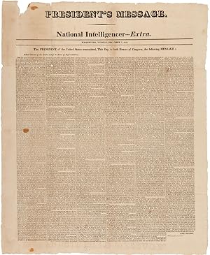 Seller image for PRESIDENT'S MESSAGE. NATIONAL INTELLIGENCER--- -EXTRA for sale by William Reese Company - Americana