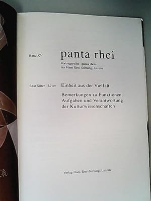 Imagen del vendedor de Panta rhei. Band XV. Einheit aus der Vielfalt. Bemerkungen zu Funktionen, Aufgaben und Verantwortung der Kulturwissenschaften. a la venta por Antiquariat Bookfarm