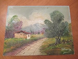 Original Oil Painting Of A Road In A Greek Village "Tsapoga"