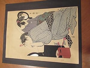 Original Japanese Color Woodblock, Two Women At Their Toilette