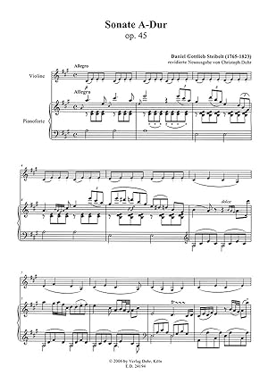 Image du vendeur pour Sonate fr Pianoforte (Cembalo) und Violine A-Dur op. 45 (um 1800) mis en vente par Verlag Christoph Dohr