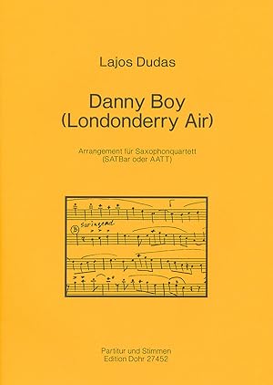 Bild des Verkufers fr Danny Boy (Londonderry Air) fr Saxophonquartett (SATBar oder AATT) zum Verkauf von Verlag Christoph Dohr