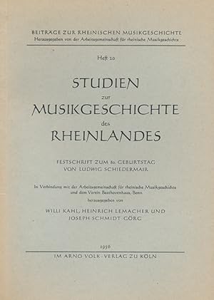 Imagen del vendedor de Studien zur Musikgeschichte des Rheinlandes -Festschrift zum 80. Geburtstag von Ludwig Schiedermair- a la venta por Verlag Christoph Dohr