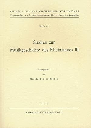 Immagine del venditore per Studien zur Musikgeschichte des Rheinlandes III venduto da Verlag Christoph Dohr