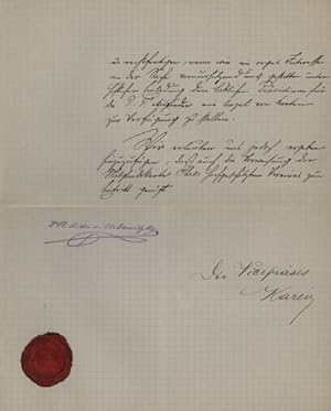 Eigenhändiger Brief m.U. (mitunterzeichnet A[lfred] von Urbanitzky, 1852-1905). Wien19.5.1884. 1 ...
