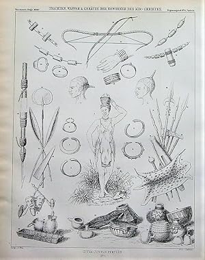 1877 Steel Engraving of Costumes, Weapons, and Equipment of the Inhabitants of the Kir Area.