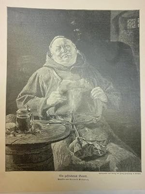Orig. Holzstich - Bayrisches Bier - Ein zufriedenes Gemüt. Gemälde von Eduard Grützner.