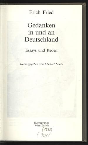 Bild des Verkufers fr Gedanken in und an Deutschland. Essays und Reden. zum Verkauf von Antiquariat Bookfarm