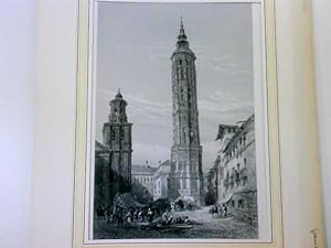 The Leaning Tower, Saragossa, Zaragoza, Aragonien, Spanien, Historische Ansicht, Blick aus halber...