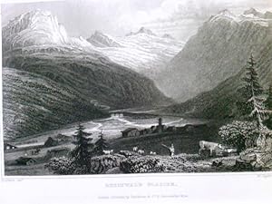 Rheinwald Glacier, Rheinwald Gletscher, Ansicht mit dem Hinterrhein im Tal, einer Brücke und Blic...