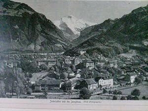 Interlaken und die Jungfrau. (Nach Photographie), schöner Blick über Interlaken auf das Jungfrau-...