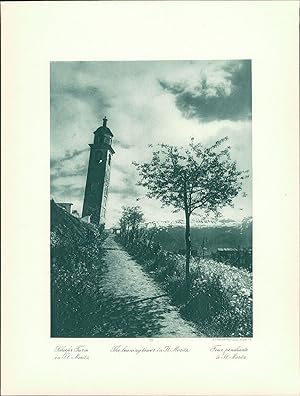 Seller image for Kupfertiefdruck : Schiefer Turm in St. Moritz. Blick auf Silvaplana, Julierstrae und Piz Polaschin. Doppeltafel nach Photographien for sale by Bcher bei den 7 Bergen