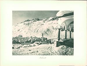 Seller image for Kupfertiefdruck : Teufelsbrcke an der Gotthardstrae. Andermatt. Doppeltafel nach Photographien for sale by Bcher bei den 7 Bergen