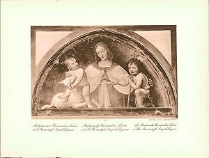 Seller image for Kupfertiefdruck : Madonna von Bernardino Luini in St. Maria degli Angioli, Lugano. Blick von Biogno auf die Kirche von Sorengo. Doppeltafel nach Photographien for sale by Bcher bei den 7 Bergen