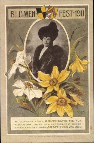 Passepartout Ansichtskarte / Postkarte Blumenfest 1911, Gräfin von Wedel,Zu Gunsten eines Krüppel...