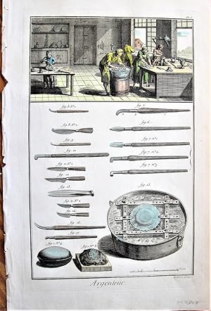 Antique Copperplate Engraving. Silversmithing. Argenteur